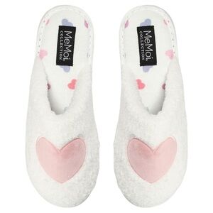 MeMoi Women Valentine White Pink Heart Terry Slide Slippers Size Medium 7-8 NWT‎